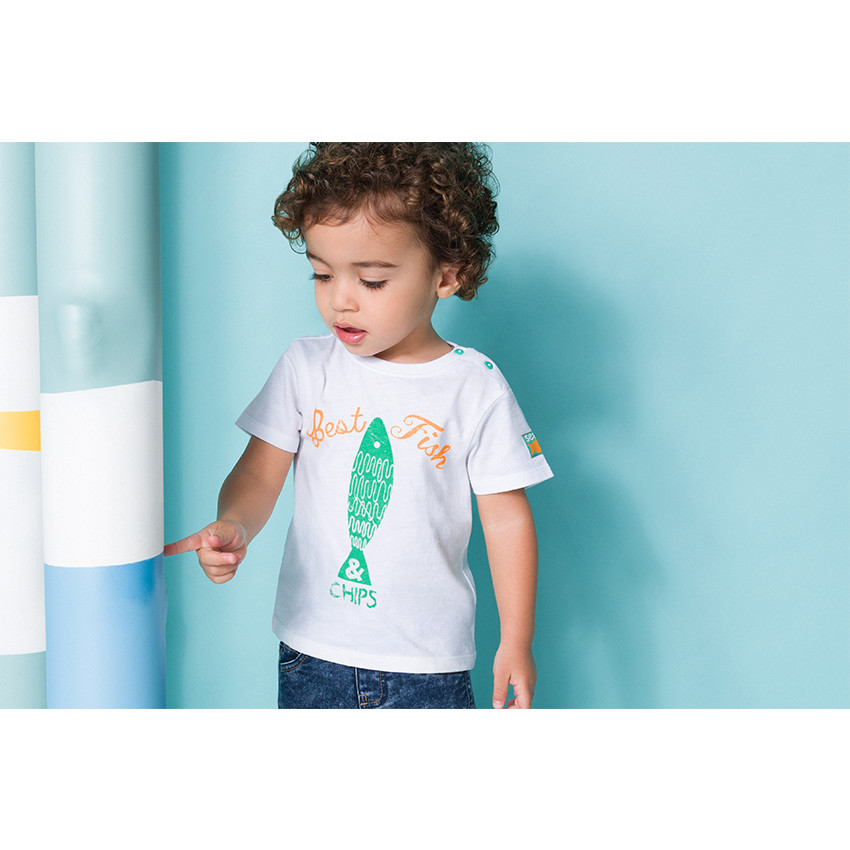 Tee-shirt manches courtes avec print poisson effet used  