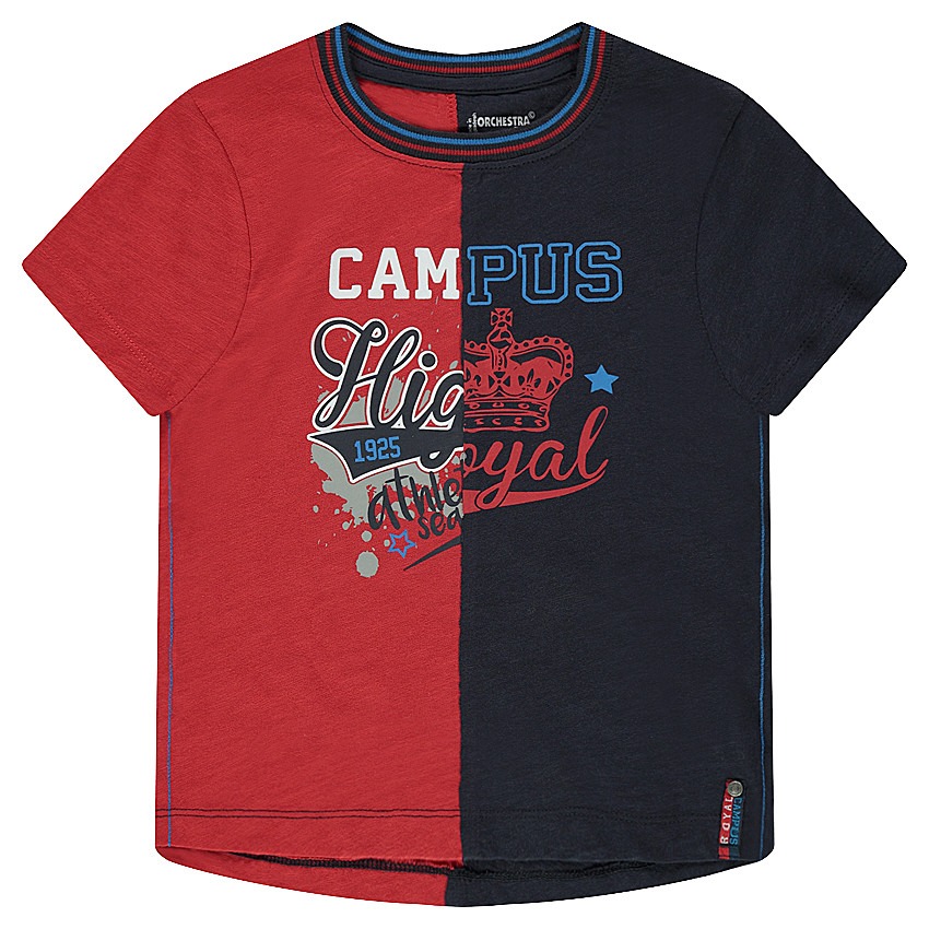 Tee-shirt manches courtes bicolore avec print fantaisie 