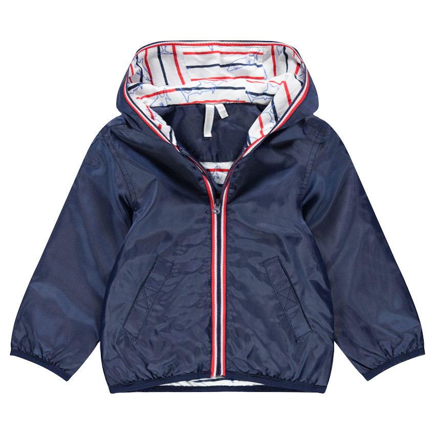 Coupe-vent à capuche avec doublure à rayures et requins 
