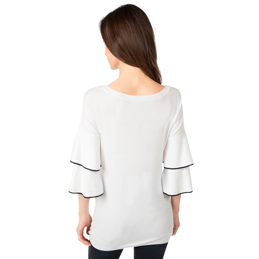 Pull de grossesse en tricot fin avec manches 3/4 volantées 