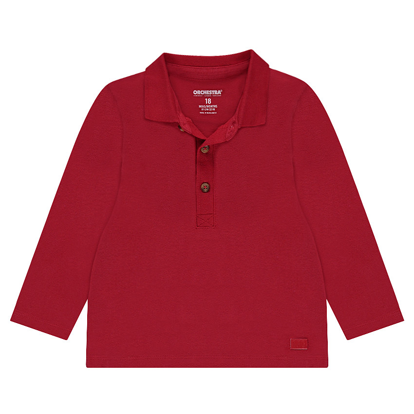 Polo manches longues uni en coton 