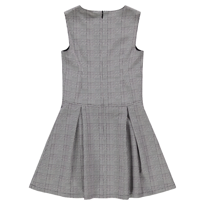 Robe sans manches à carreaux Prince de Galles avec fleurs brodées 