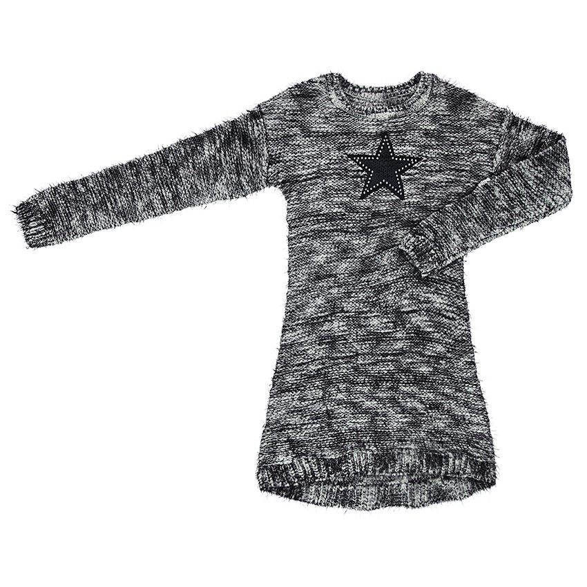 Junior - Robe manches longues en tricot mélangé avec étoile patchée 