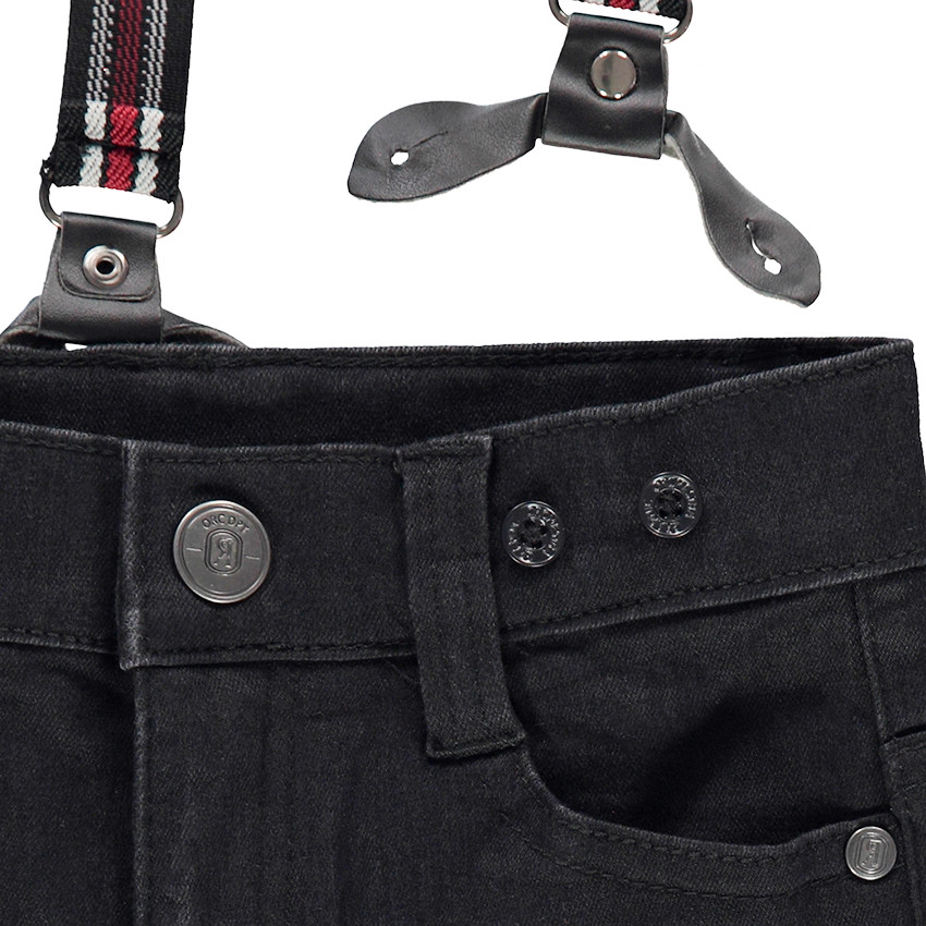 Jeans effet used avec bretelles rayées amovibles 