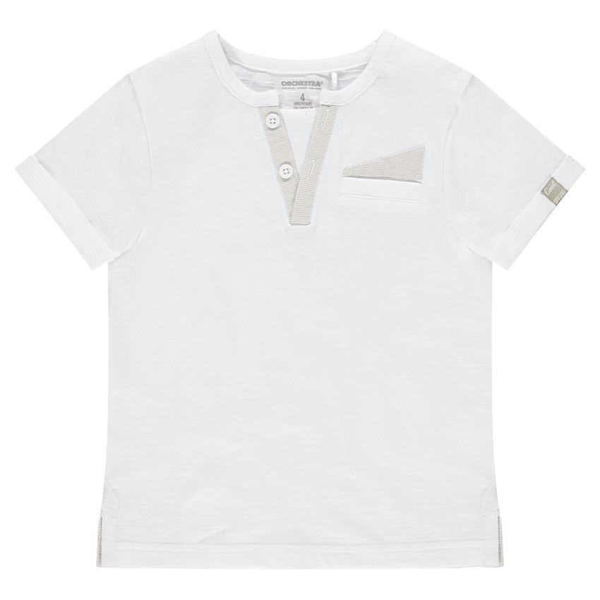 Tee-shirt manches courtes en jersey avec poche et col fantaisie 
