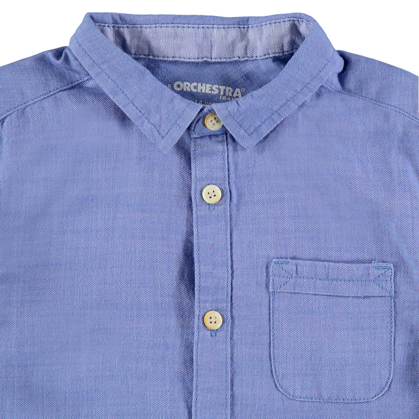 Junior - Chemise manches courtes bleue avec poche plaquée 