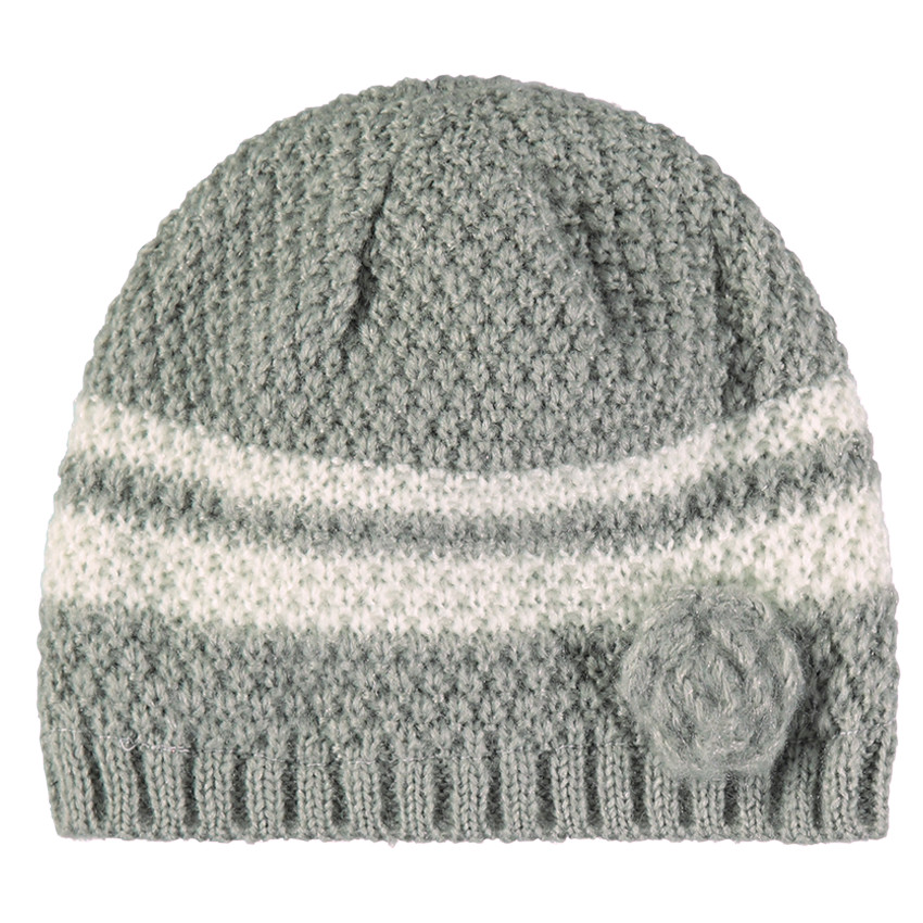 Bonnet en tricot rayé avec fleur fantaisie 