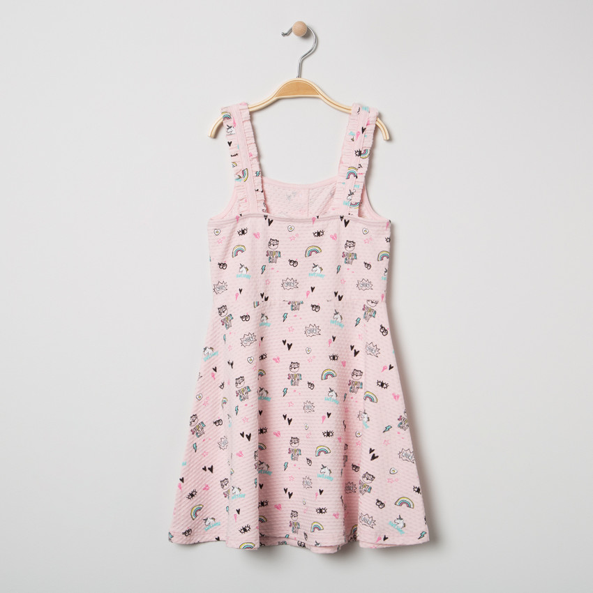 Robe à bretelles en maille fantaisie et imprimés all-over 