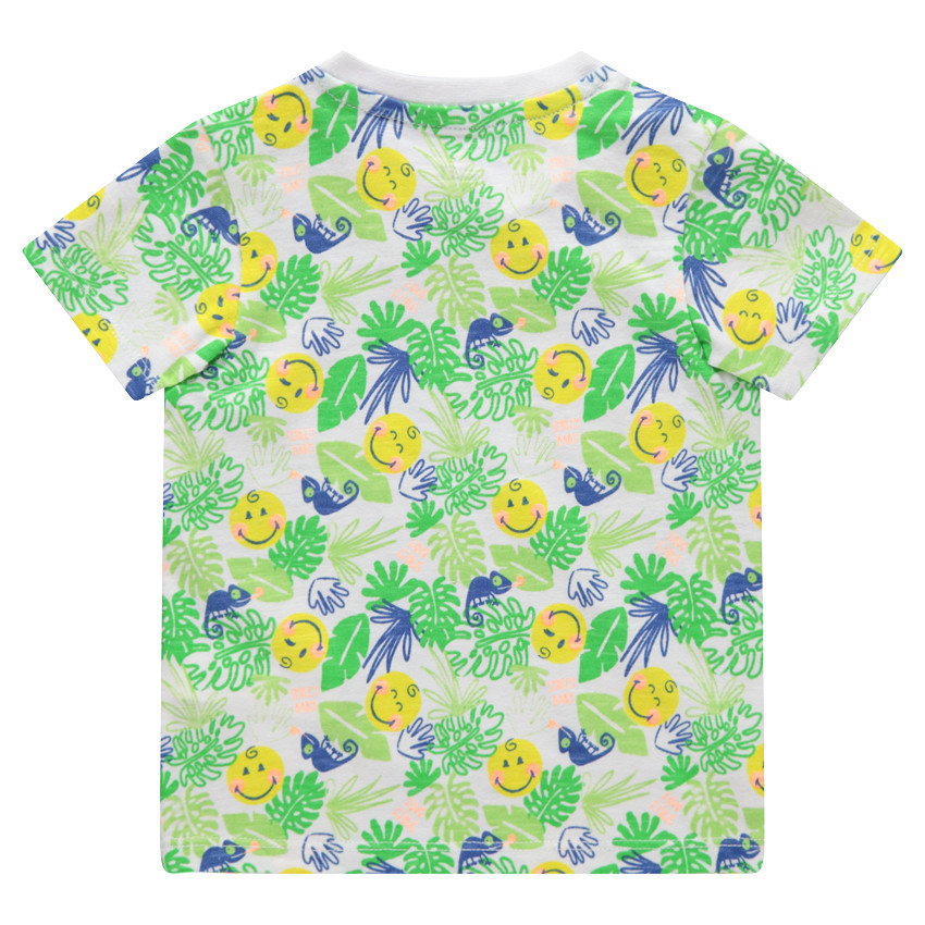 Tee-shirt manches courtes avec imprimé tropical et Smiley printé 