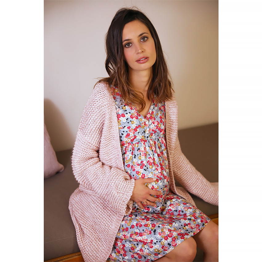Robe de grossesse manches longues avec imprimé fleurs 