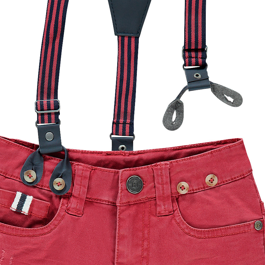 Pantalon en coton surteint effet crinkle avec bretelles rayées amovibles 