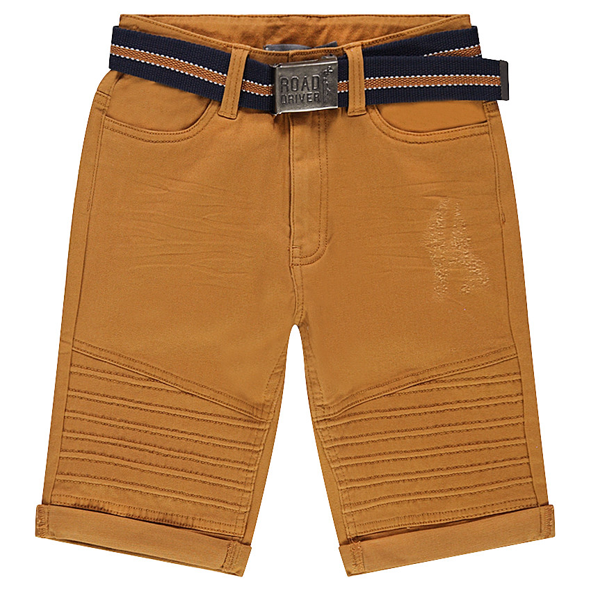 Junior - Bermuda en twill surteint ocre avec ceinture amovible 