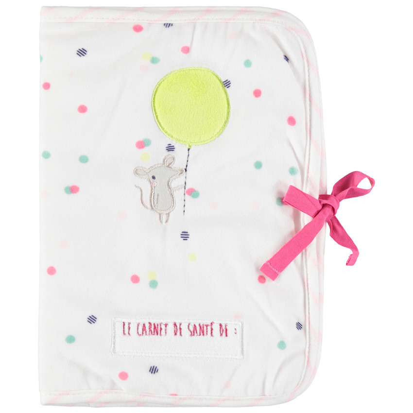 Protège carnet de santé en jersey avec souris brodée 