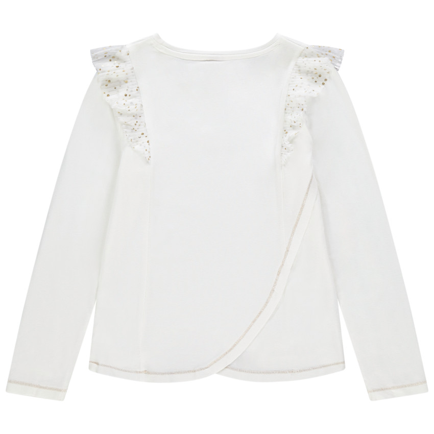 T-shirt manches longues uni print papillon et pans croisés au dos 