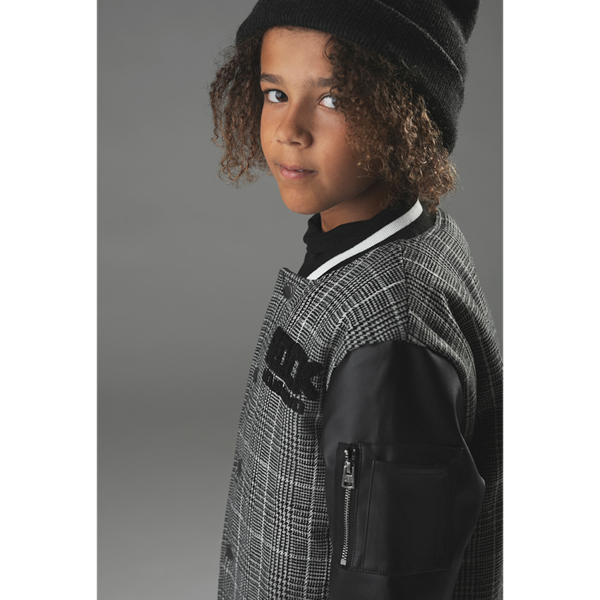 Blouson esprit teddy avec manches en simili et motif pied de poule 