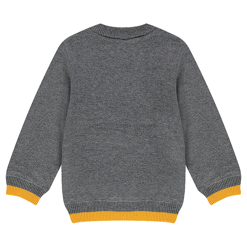 Pull en tricot réversible avec 1 côté uni motif jacquard et 1 côté rayé 
