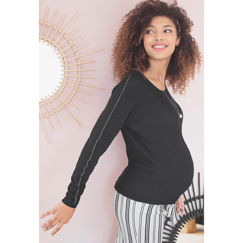 Pull fin de grossesse avec passepoils brillants 