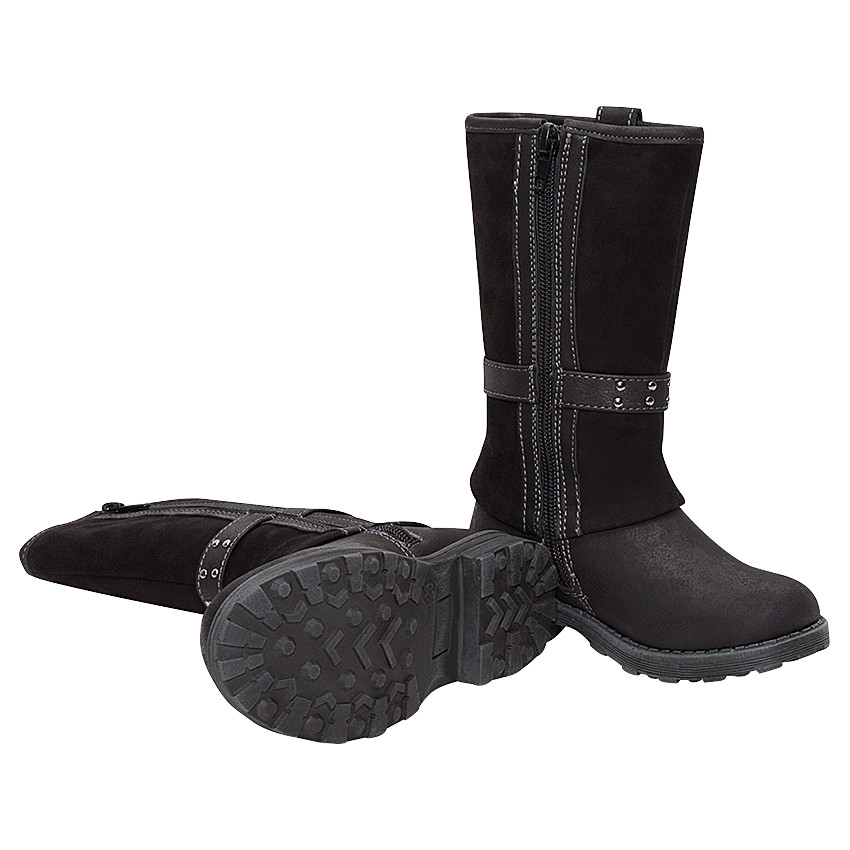 Bottes noires en simili cuir avec boucles et effet revers 