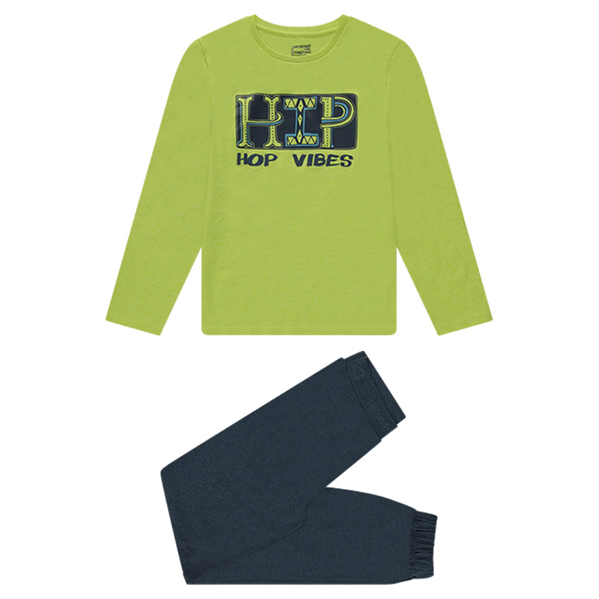 Pyjama en jersey bicolore avec print fantaisie sur le devant 