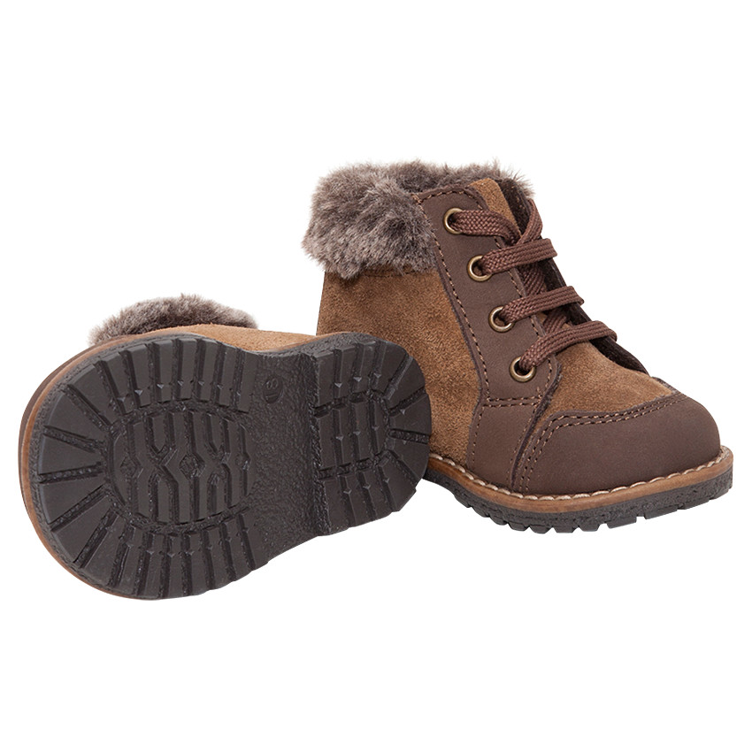 Bottillons en cuir suédé avec col fausse en fourrure 