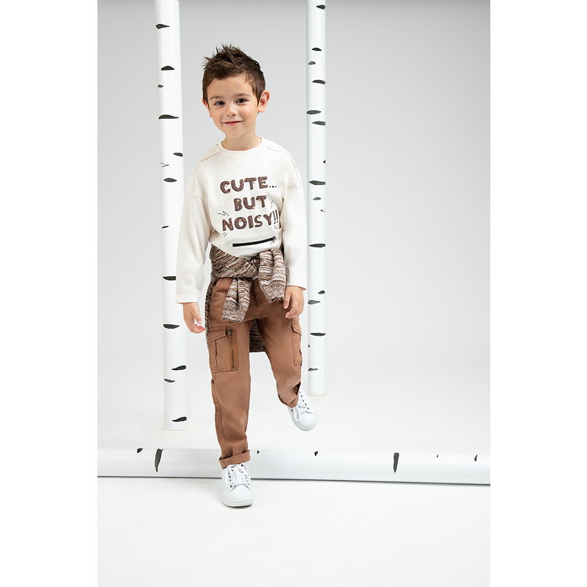 Tee-shirt manches courtes en jersey chiné avec zip et inscription printée 