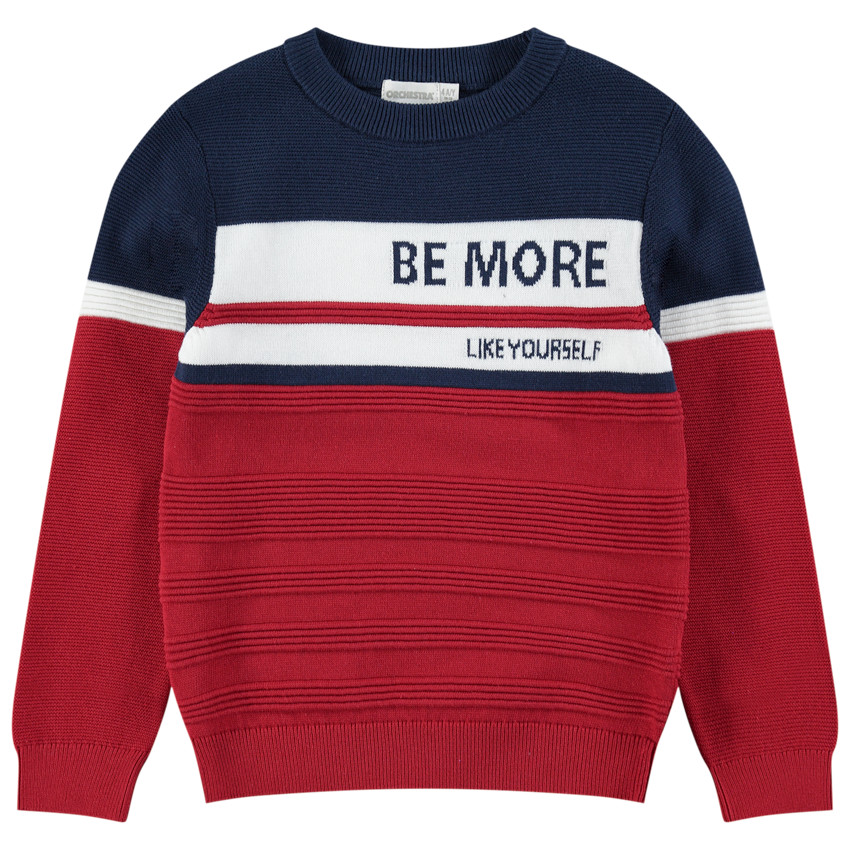Junior - Pull en tricot ottoman avec inscriptions en jacquard 