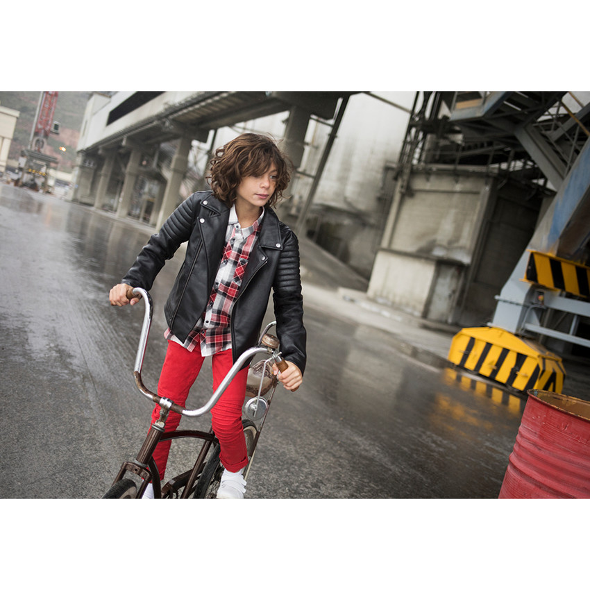 Junior - Chemise manches longues à grands carreaux contrastés et poche 