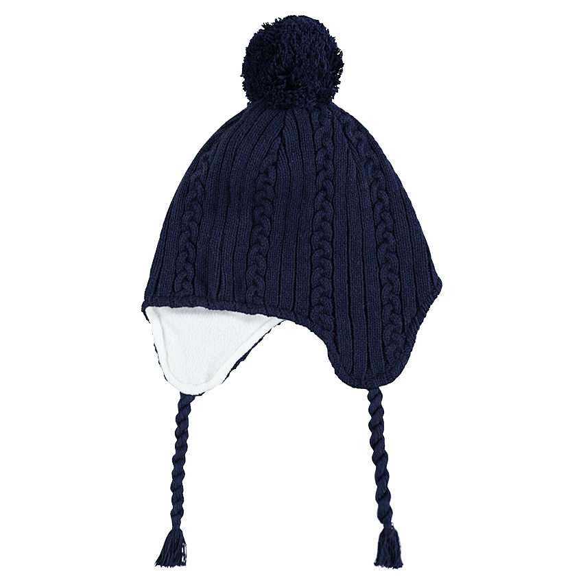 Bonnet péruvien en tricot doublé polaire avec pompon 