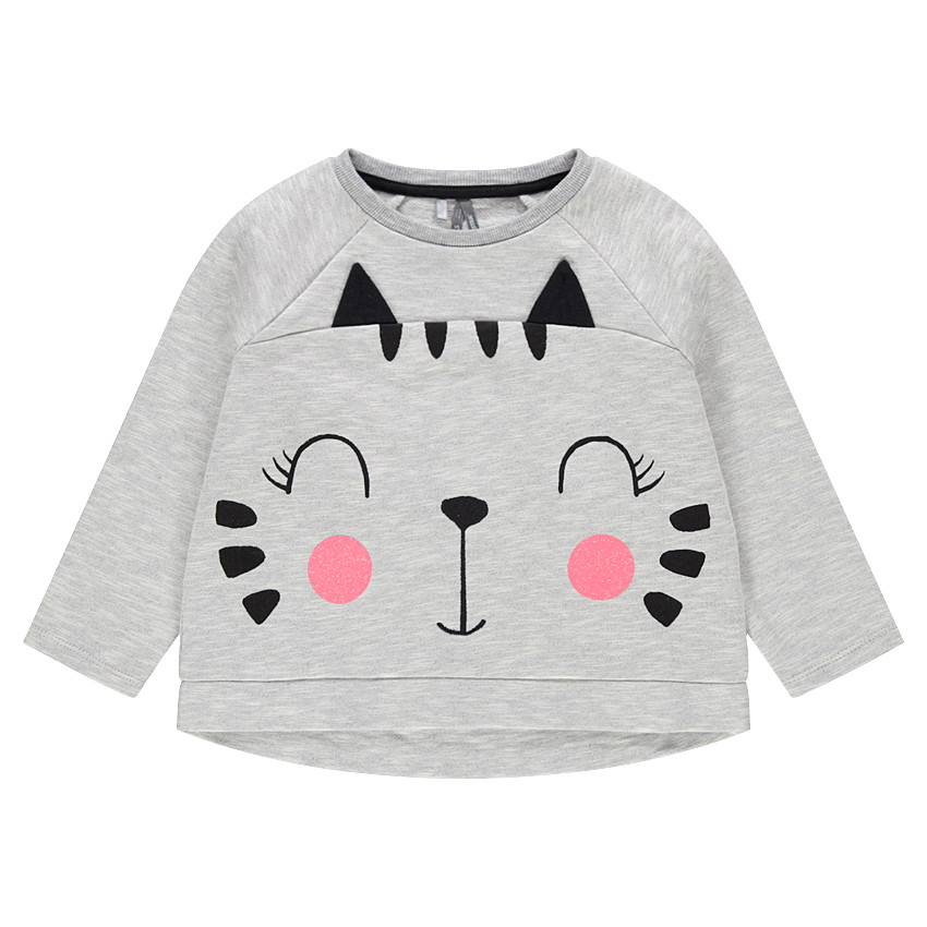Sweat en molleton avec chat printé et détails pailletés 