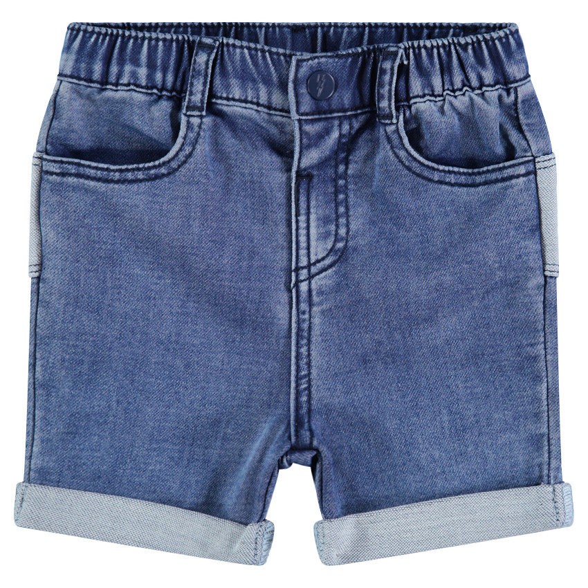 Bermuda en denim like effet used avec ourson patché au dos 