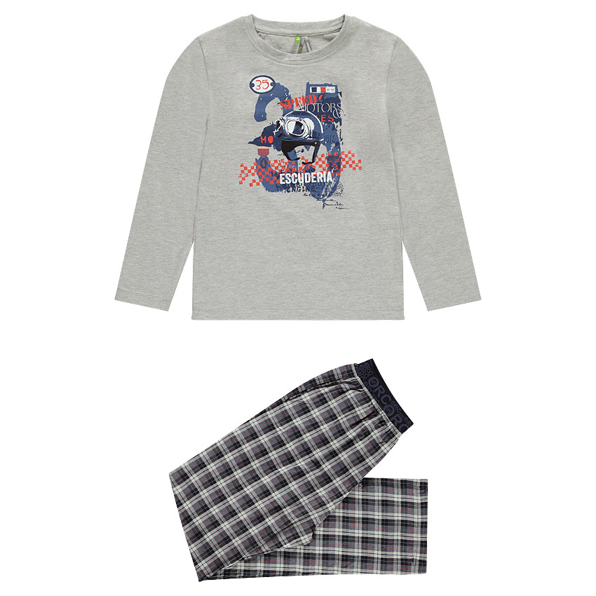 Junior - Pyjama avec haut en jersey et bas en flanelle à carreaux 