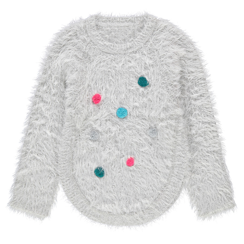 Pull en tricot poil avec pompons colorés 