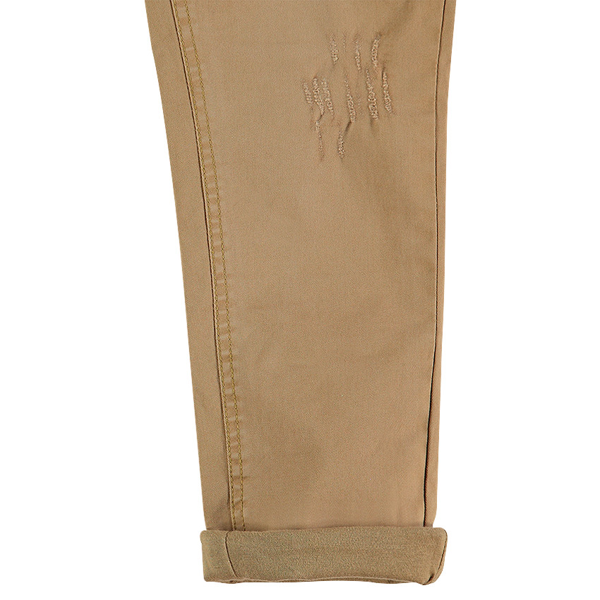 Pantalon en coton surteint effet crinkle avec bretelles rayées amovibles 