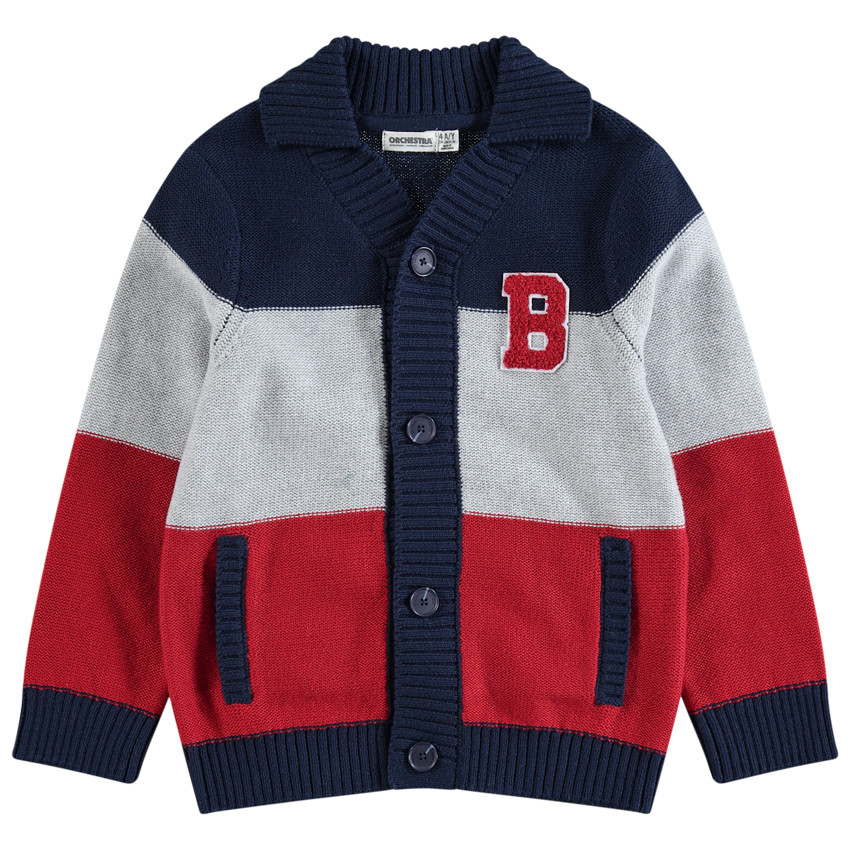 Gilet tricolore en tricot avec lettre en bouclette patchée 