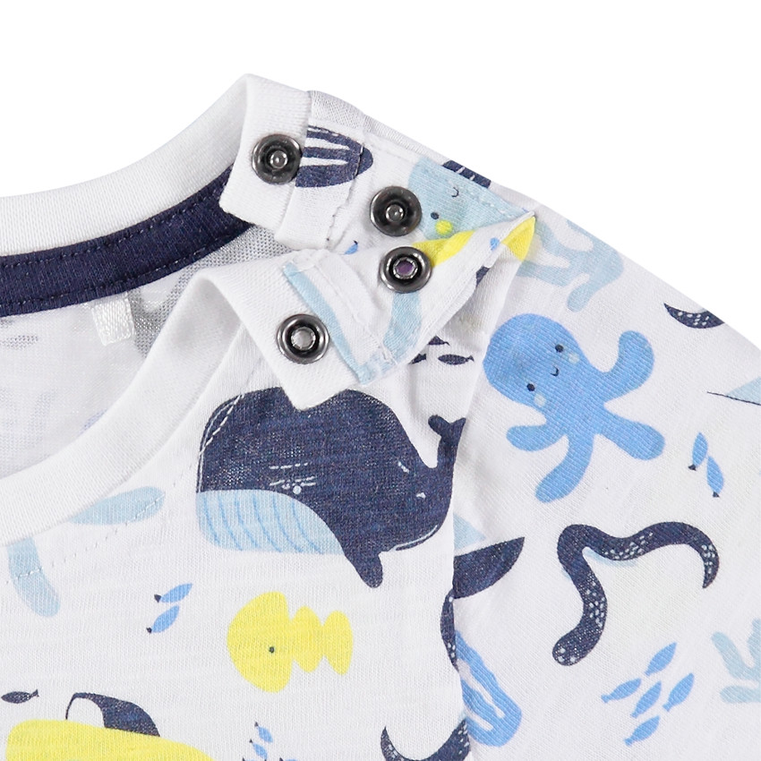 Ensemble en coton bio avec t-shirt imprimé all-over et bermuda uni 