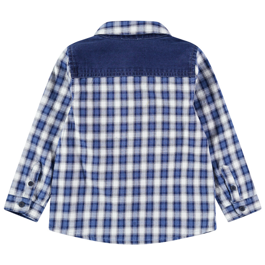 Chemise à carreaux à poches et empiècement en jean 