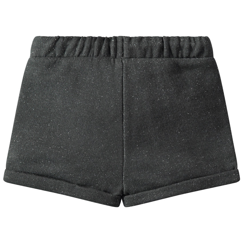 Short en molleton léger mélangé de fil argenté et lapin brodé 