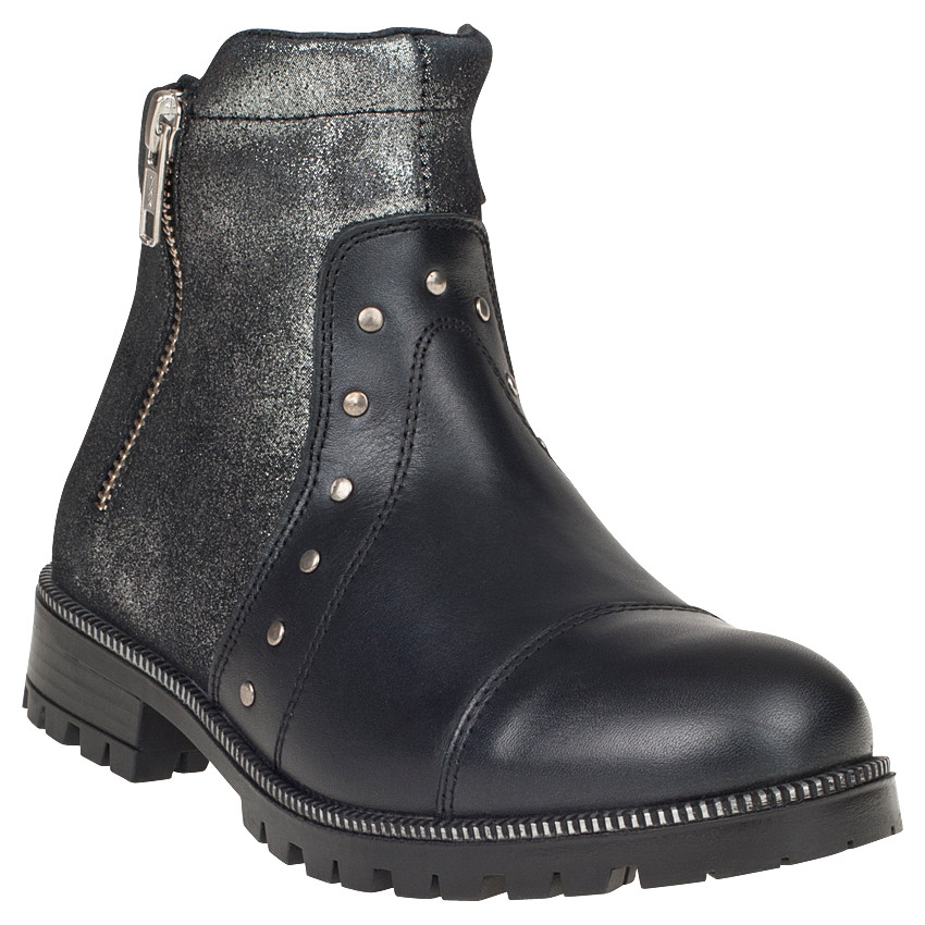 Bottillons pailletés en cuir avec zips et rivets du 24 au 27 