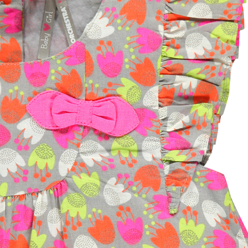 Robe en coton à imprimé tulipes avec noeud et volants 