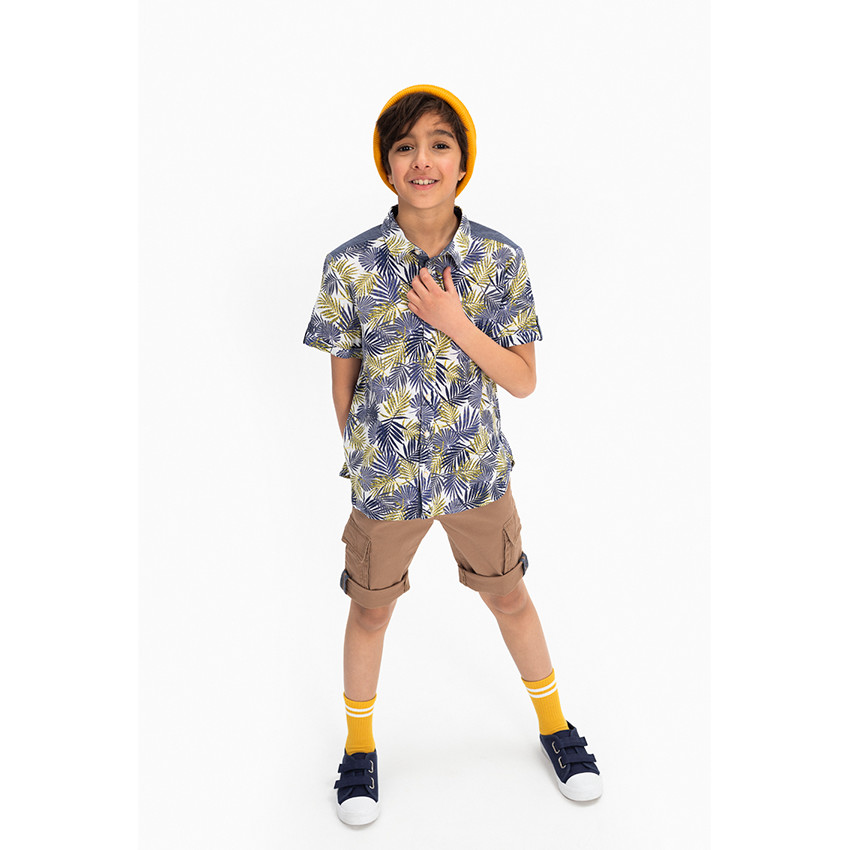 Junior - Chemise manches courtes avec imprimé végétal all-over 