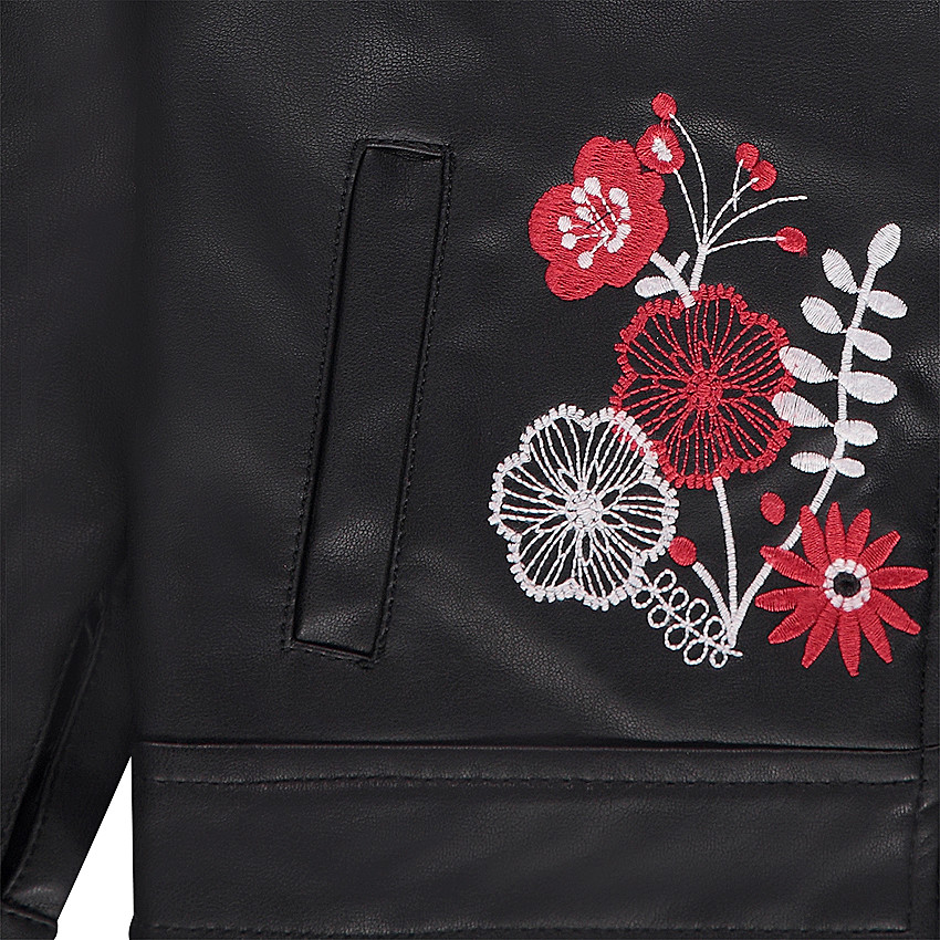 Perfecto en simili cuir avec fleurs brodées 