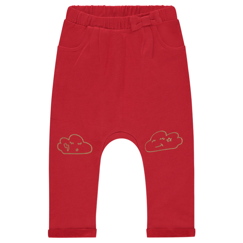 Pantalon de jogging en molleton uni avec nuage printé sur les genoux 