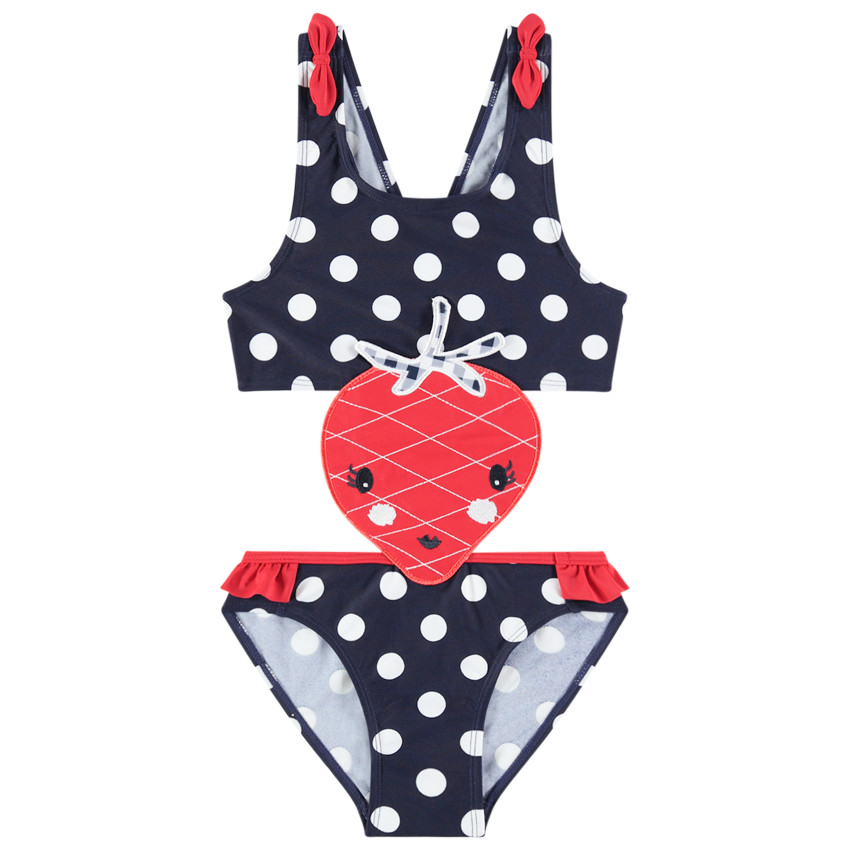 Maillot de bain 1 pièce à  pois et empiècement fraise 