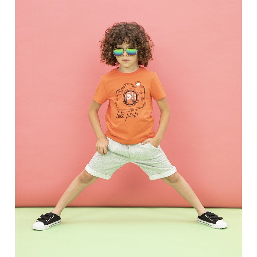 T-shirt manches courtes en coton print appareil photo plastifié 