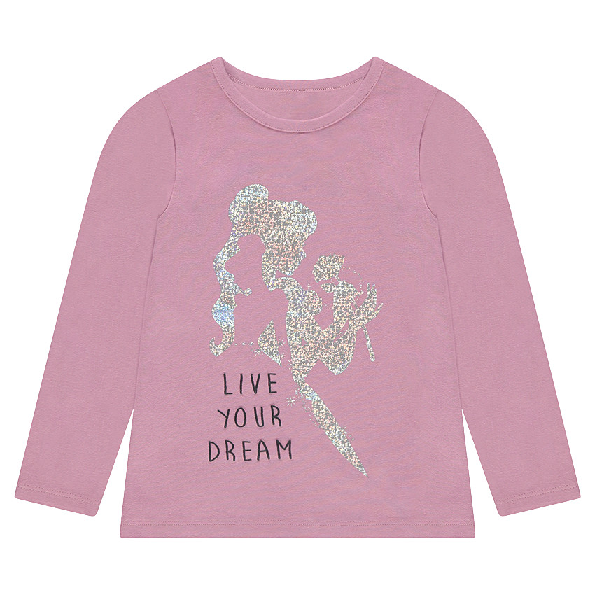Tee-shirt en jersey uni avec princesse printée en foil iridescent 
