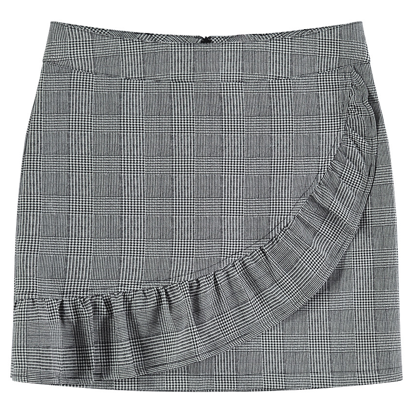 Junior - Jupe courte à carreaux Prince de Galles avec volant 