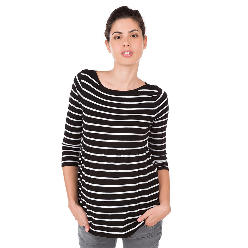 Pull de grossesse à rayures contrastées et manches 3/4 