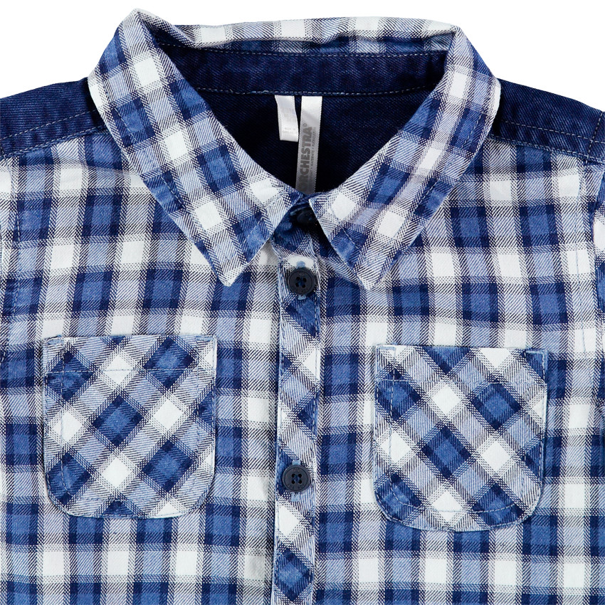 Chemise à carreaux à poches et empiècement en jean 