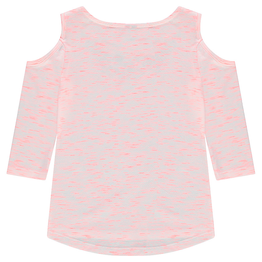 Tee-shirt manches 3/4 avec épaules ajourées et fleurs argentées 