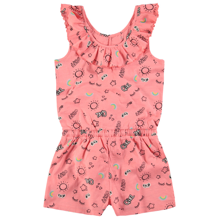 Combishort sans manches imprimée all-over à col volanté 